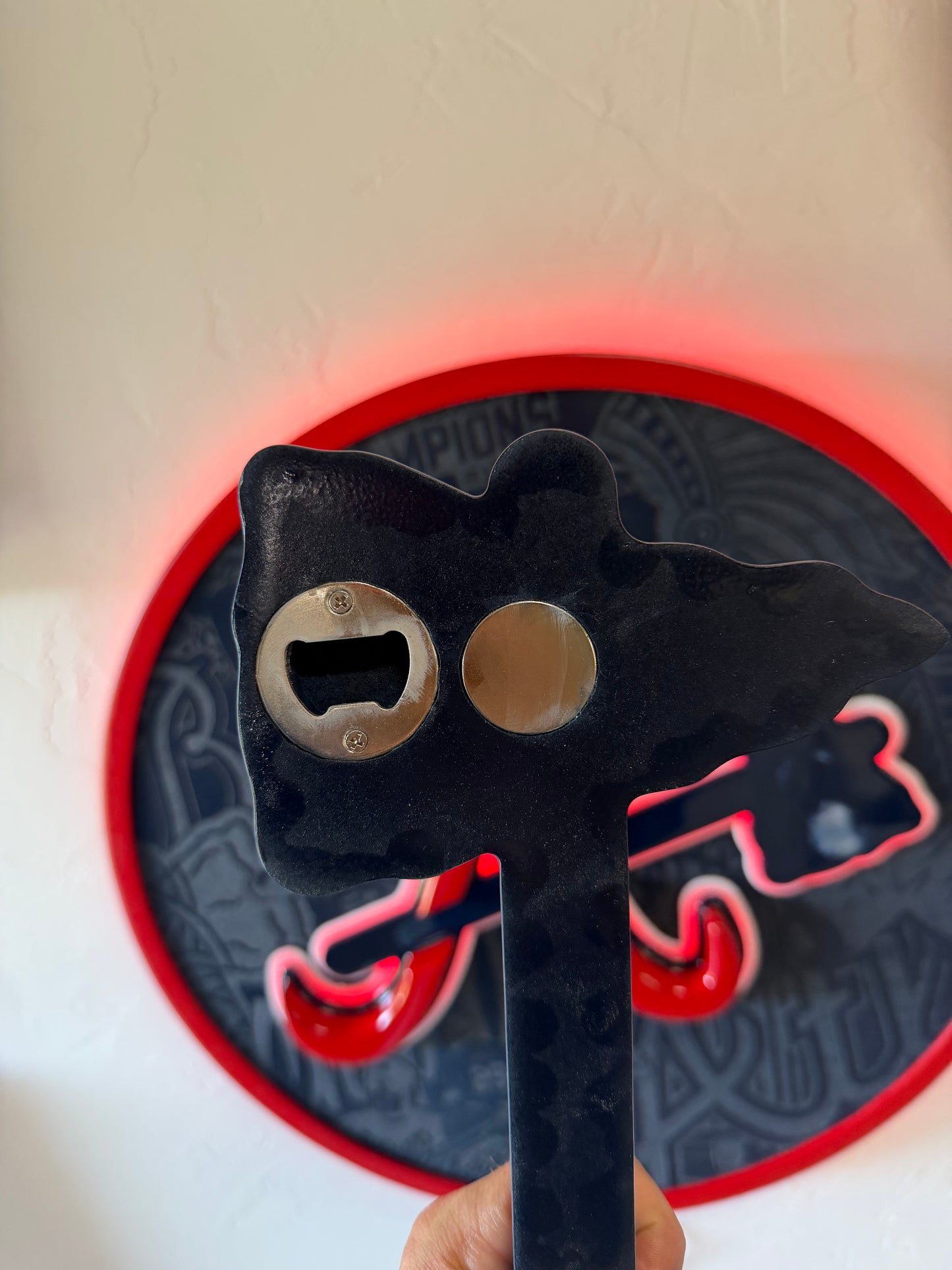 Atlanta Braves LED sign with tomahawk bottle opener