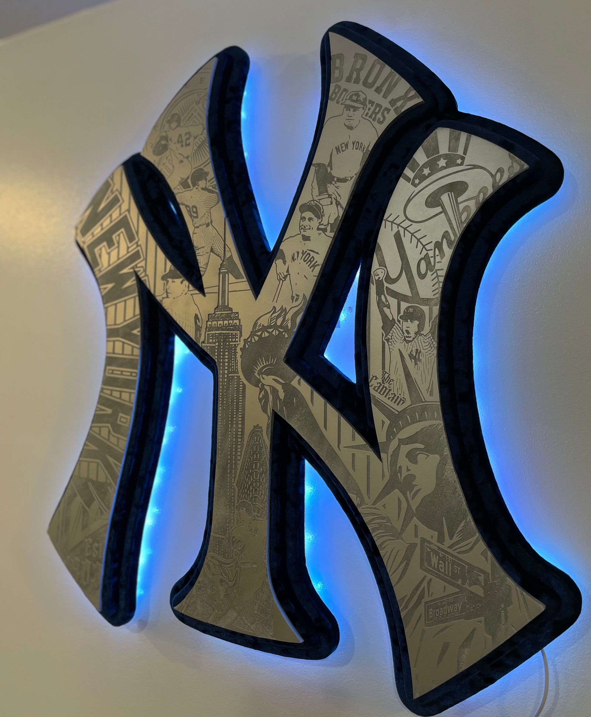 Blue velvet New York Yankees Engraved LED sign – catchfirecreations