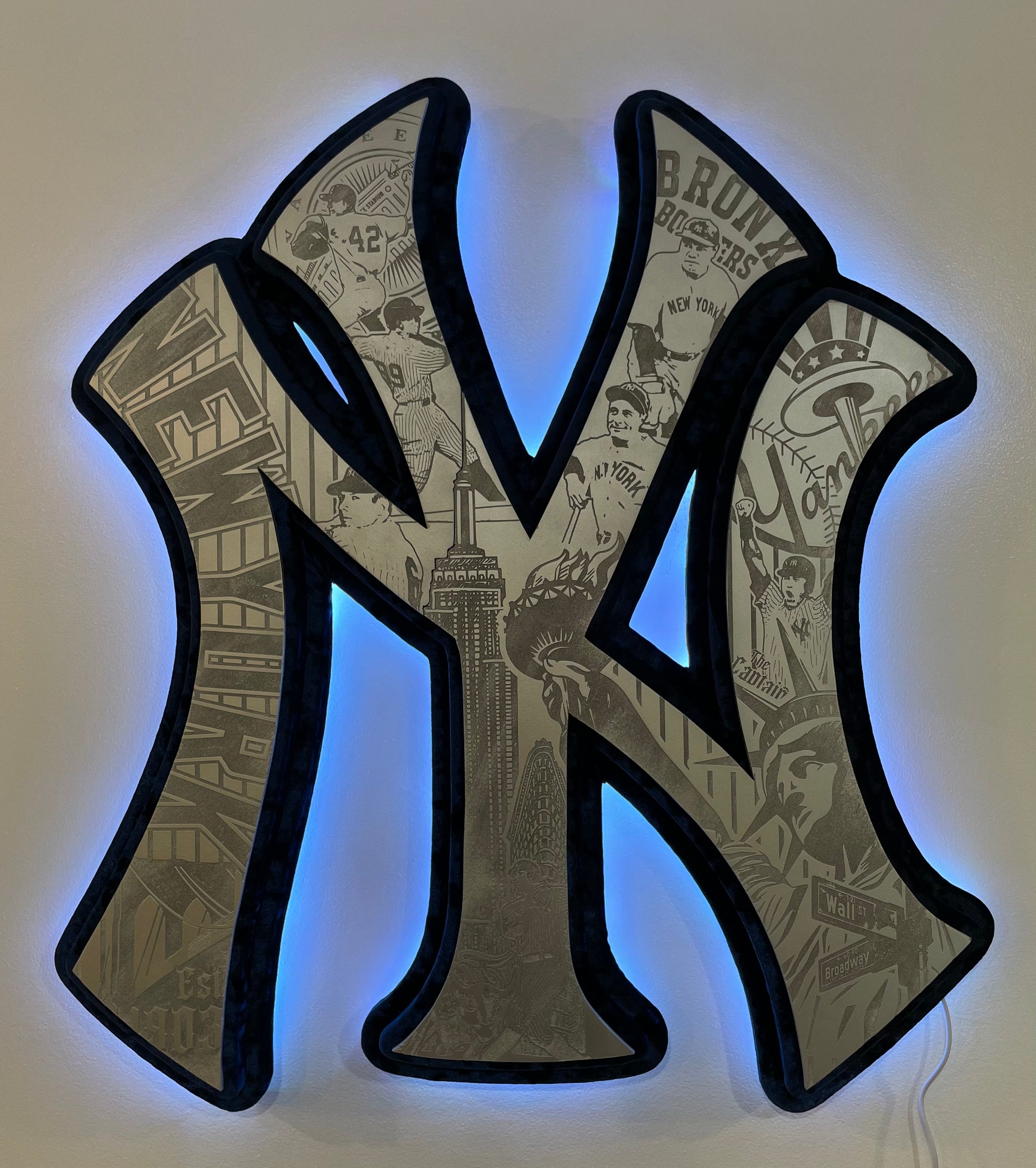 Blue velvet New York Yankees Engraved LED sign – catchfirecreations